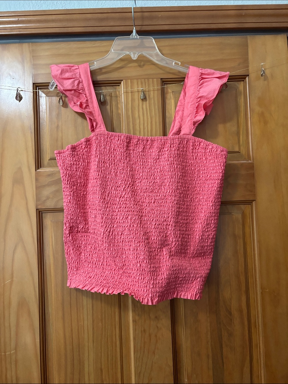 Old Navy Coral Pink Smocked Ruffle Strap Camisole